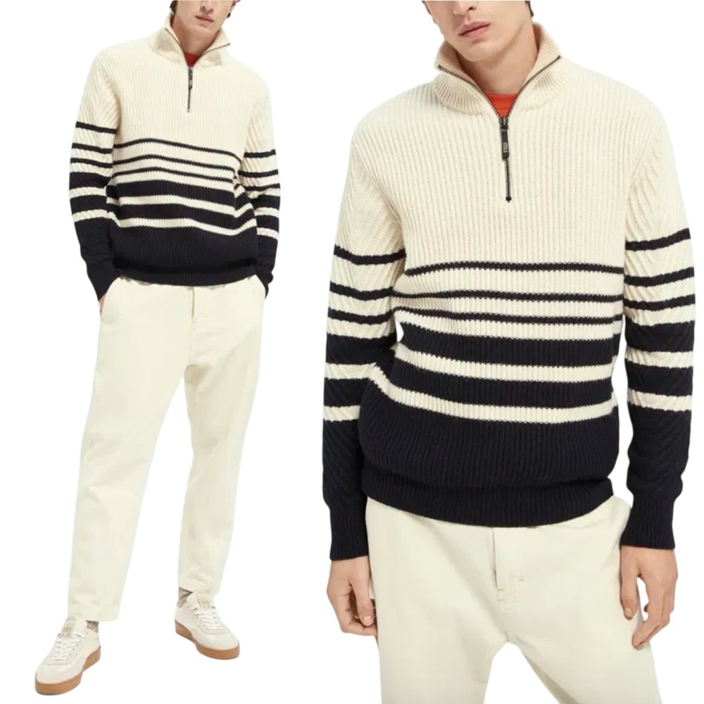 SCOTCH & SODA Chunky Knit Half-Zip Wool Blend‎ Jumper Sweater